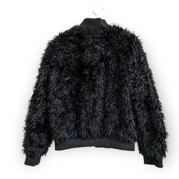 Chaser Faux Lamby Black Vegan Fur Bomber Jacket L NWT - Picture 5 of 16